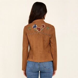 Shyanne Embroidered Studded Brown Faux Suede Western Boho Jacket Size M